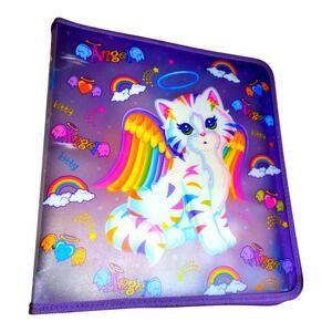 VTG Lisa Frank Angel Kitty Full Size Zip Around 3 Ring Binder All Over Graphics